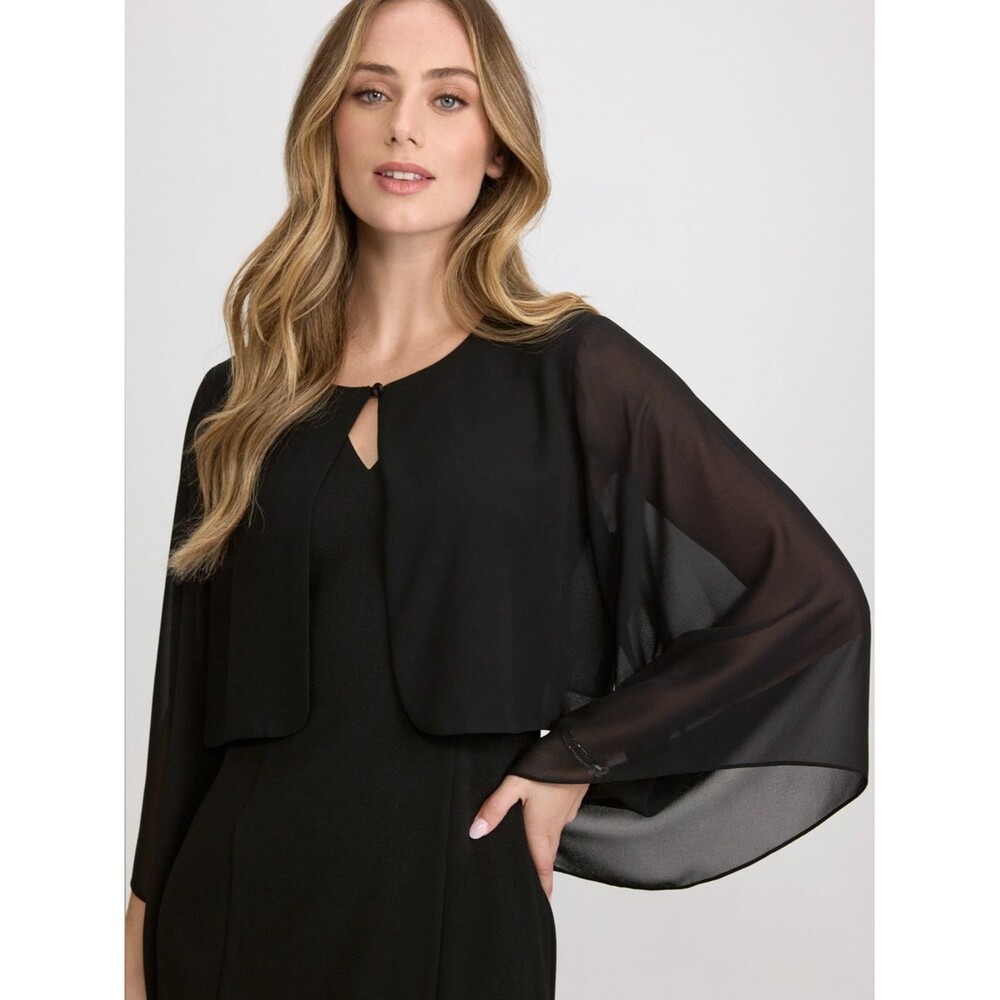 DKNY Capelet Cardigan Sheer Sleeve Chiffon Overlay Knit Shrug Black Size Small